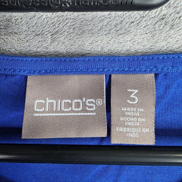 Womens Chico's Blue Knit Blouse Short Sleeve Round Neck Cotton Blend Size 3 - Picture 2 of 9